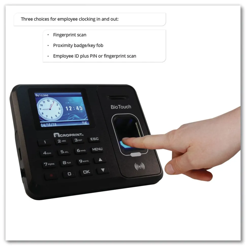 Acroprint BioTouch Time Clock and Badges Bundle for 10000 Employees - Black