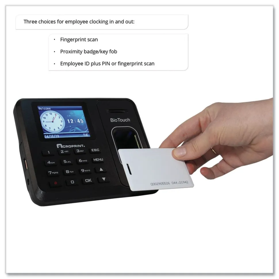 Acroprint BioTouch Time Clock and Badges Bundle for 10000 Employees - Black