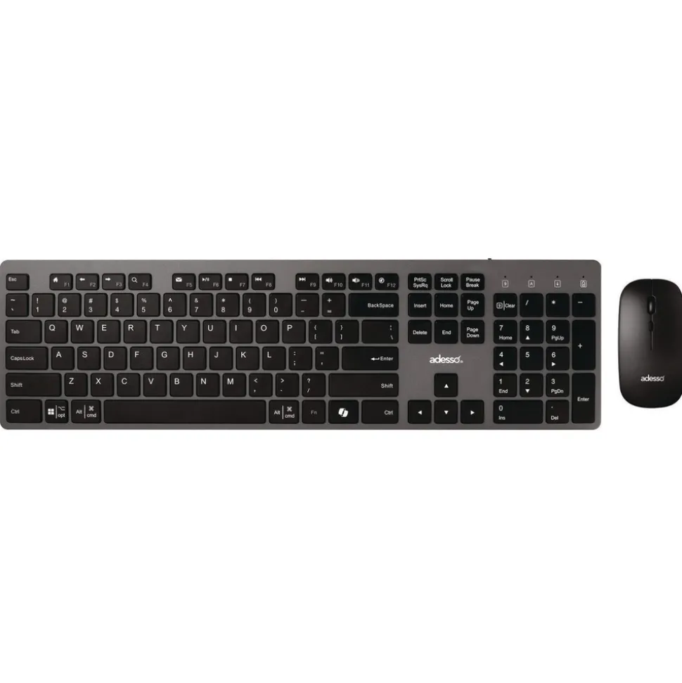 Adesso 2.4 GHz Frequency 30 ft. Wireless Range Keyboard and Mouse - Gray/Black