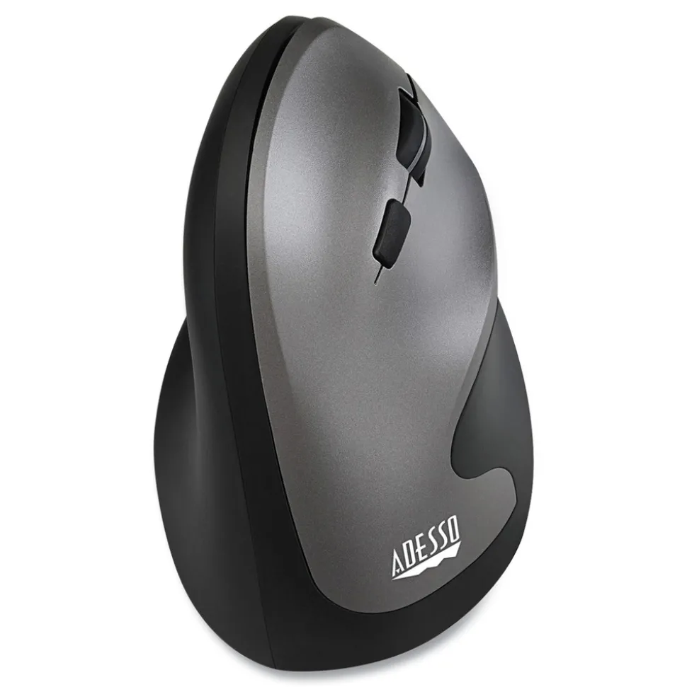 Adesso iMouse 2.4 GHz Frequency 33 ft. Wireless Range Right Hand Use Antimicrobial Vertical Wireless Mouse - Black/Granite