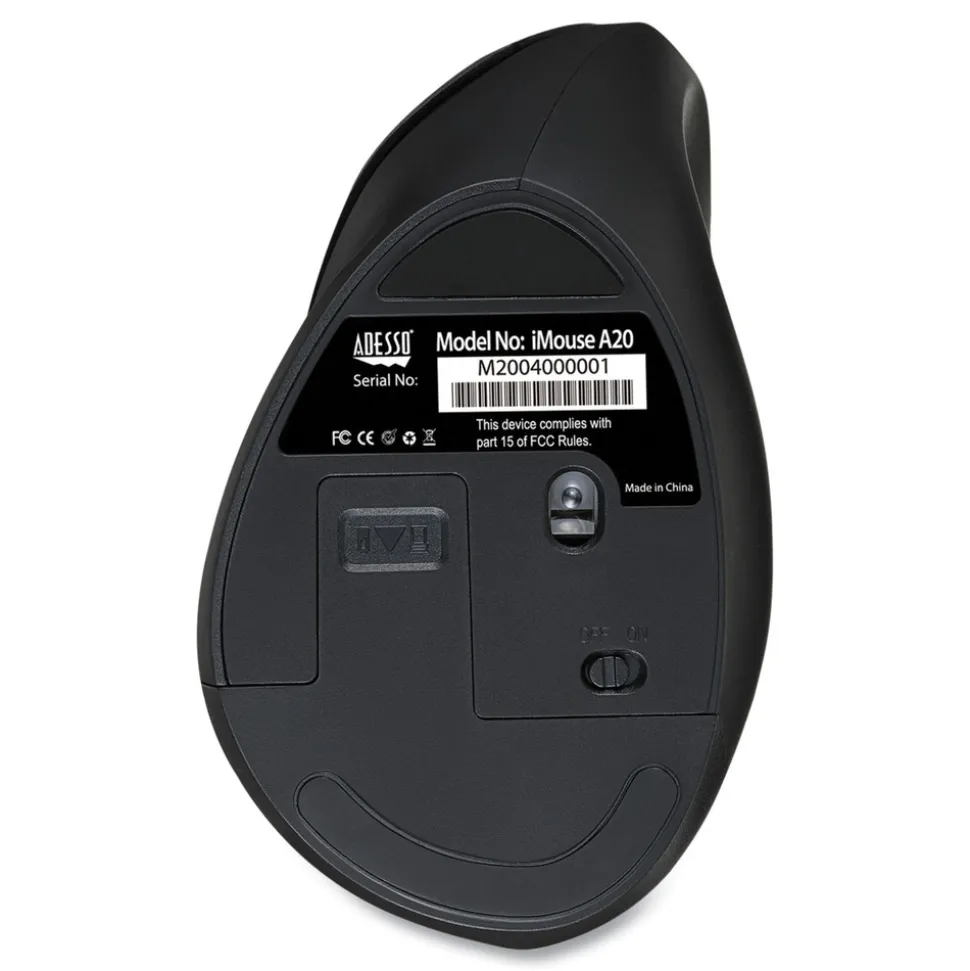 Adesso iMouse 2.4 GHz Frequency 33 ft. Wireless Range Right Hand Use Antimicrobial Vertical Wireless Mouse - Black/Granite