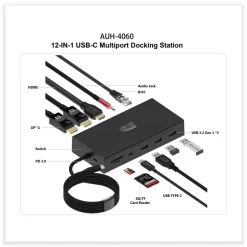 Adesso 12-in-1 USB-C Multi-Port TAA Compliant Docking Station - Black