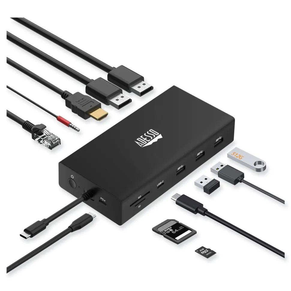 Adesso 12-in-1 USB-C Multi-Port TAA Compliant Docking Station - Black