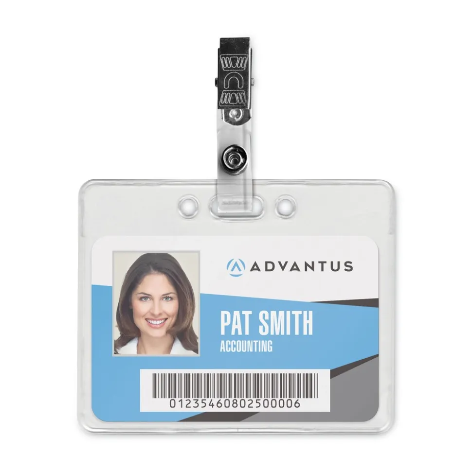 Advantus 0.38 in. x 2.75 in. Badge Straps with Clips - Clear (100/Box)