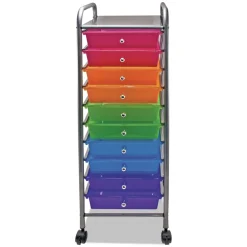 Advantus 1 Shelf 10 Drawer 13 in. x 15.38 in. x 37.75 in. Metal Portable Drawer Organizer - Matte Gray/Assorted