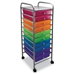 Advantus 1 Shelf 10 Drawer 13 in. x 15.38 in. x 37.75 in. Metal Portable Drawer Organizer - Matte Gray/Assorted