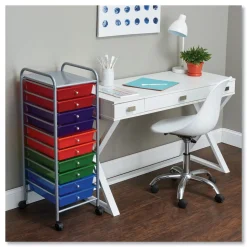 Advantus 1 Shelf 10 Drawer 13 in. x 15.38 in. x 37.75 in. Metal Portable Drawer Organizer - Matte Gray/Assorted