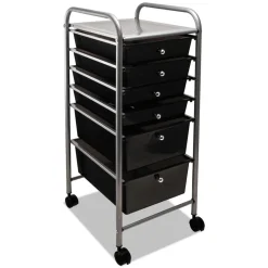 Advantus 1 Shelf 6 Drawers 13 in. x 15.38 in. x 32.13 in. Metal Portable Drawer Organizer - Matte Gray/Smoke
