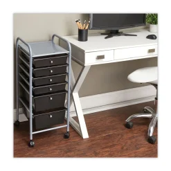 Advantus 1 Shelf 6 Drawers 13 in. x 15.38 in. x 32.13 in. Metal Portable Drawer Organizer - Matte Gray/Smoke
