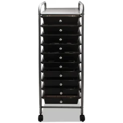 Advantus 1 Shelf 10 Drawers 13 in. x 15.38 in. x 37.75 in. Metal Portable Drawer Organizer - Matte Gray/Smoke