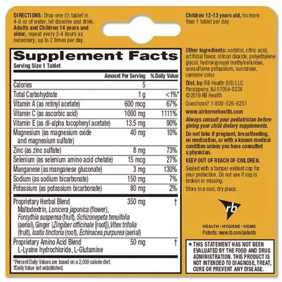 Airborne Immune Support Effervescent Tablet - Zesty Orange