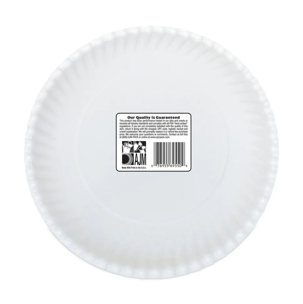 AJM Packaging Corporation 9 in. Diameter Original Heavyweights Paper Plates - White (120/Pack, 8 Packs/Carton)