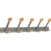 Alba 45 lb Capacity 5-Peg Wooden Coat Hook Wall Rack - Brown/Silver