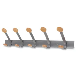 Alba 45 lb Capacity 5-Peg Wooden Coat Hook Wall Rack - Brown/Silver