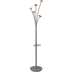 Alba 13.97 x 14 x 73.62 Festival 5-Knob Coat Stand with Umbrella Holder - Gray