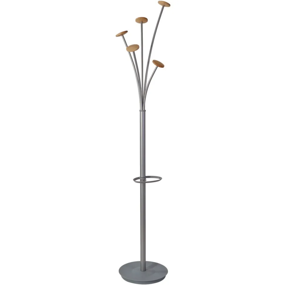 Alba 13.97 x 14 x 73.62 Festival 5-Knob Coat Stand with Umbrella Holder - Gray