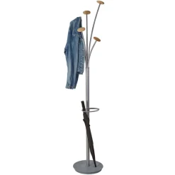 Alba 13.97 x 14 x 73.62 Festival 5-Knob Coat Stand with Umbrella Holder - Gray