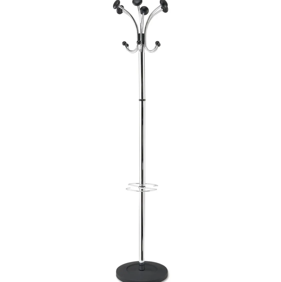 Alba 16w x 16d x 70.5h Chromy 12-Knob Coat Stand - Chrome/Black