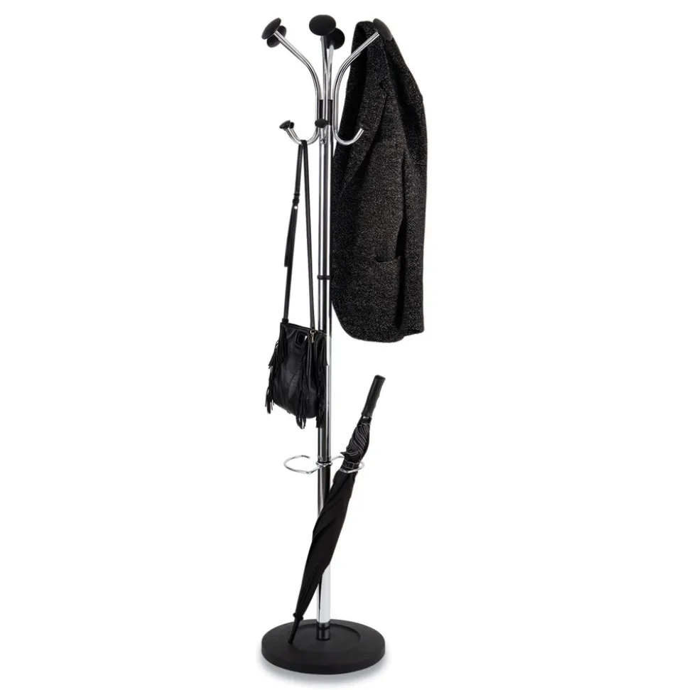 Alba 16w x 16d x 70.5h Chromy 12-Knob Coat Stand - Chrome/Black