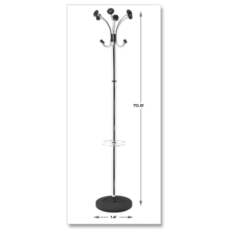 Alba 16w x 16d x 70.5h Chromy 12-Knob Coat Stand - Chrome/Black