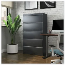 Alera 25499 36 in. x 18.63 in. x 67.63 in. 5 Lateral File Drawer - Legal/Letter/A4/A5 Size - Charcoal