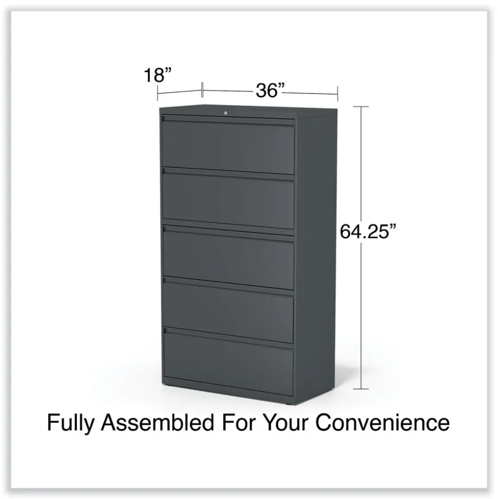Alera 25499 36 in. x 18.63 in. x 67.63 in. 5 Lateral File Drawer - Legal/Letter/A4/A5 Size - Charcoal
