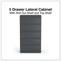 Alera 25499 36 in. x 18.63 in. x 67.63 in. 5 Lateral File Drawer - Legal/Letter/A4/A5 Size - Charcoal