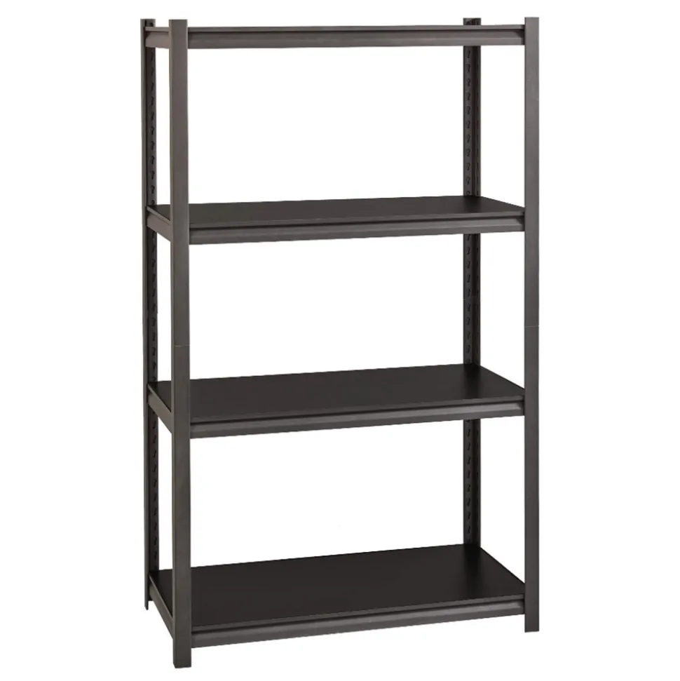Alera 26112 36 in. x 18 in. x 60 in. 4-Shelf Steel Shelving Unit with Laminate Shelves - Black/Gun Metal Gray
