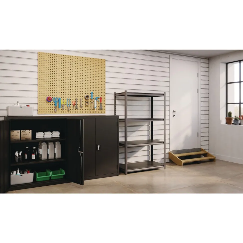 Alera 26112 36 in. x 18 in. x 60 in. 4-Shelf Steel Shelving Unit with Laminate Shelves - Black/Gun Metal Gray