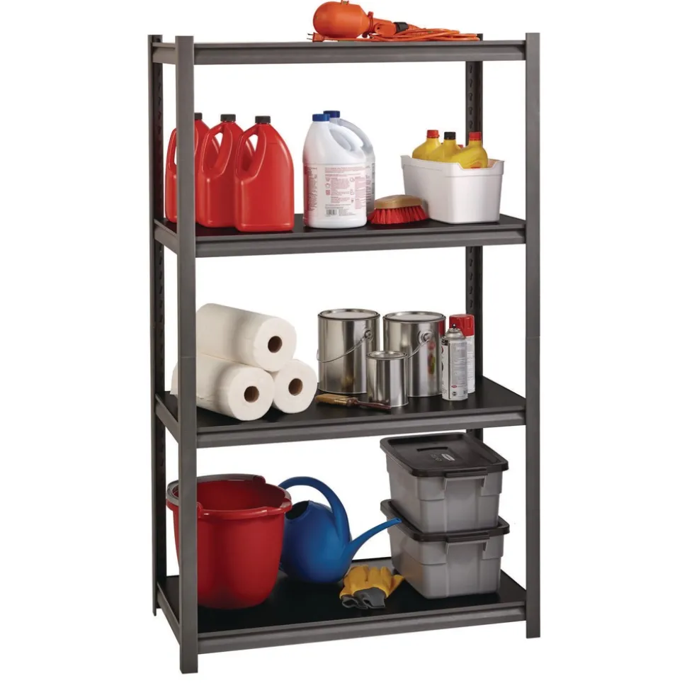 Alera 26112 36 in. x 18 in. x 60 in. 4-Shelf Steel Shelving Unit with Laminate Shelves - Black/Gun Metal Gray