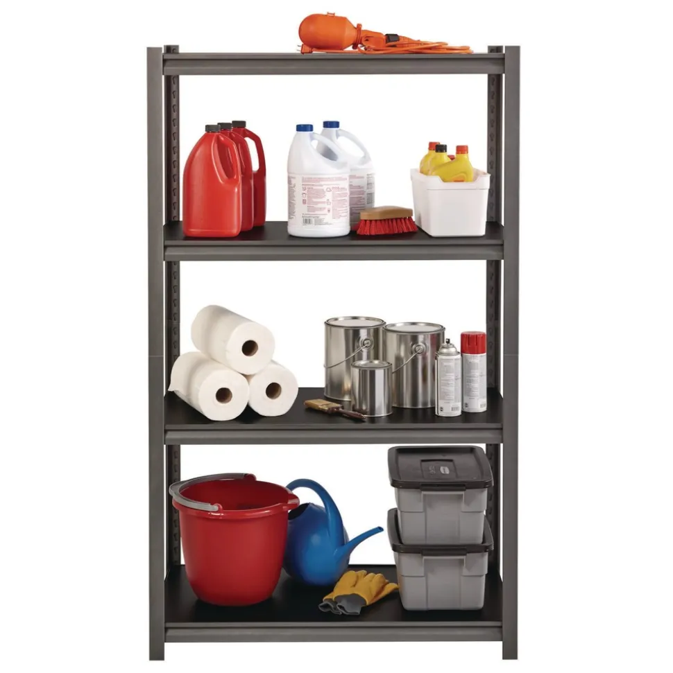 Alera 26112 36 in. x 18 in. x 60 in. 4-Shelf Steel Shelving Unit with Laminate Shelves - Black/Gun Metal Gray