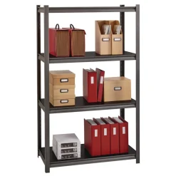 Alera 26112 36 in. x 18 in. x 60 in. 4-Shelf Steel Shelving Unit with Laminate Shelves - Black/Gun Metal Gray
