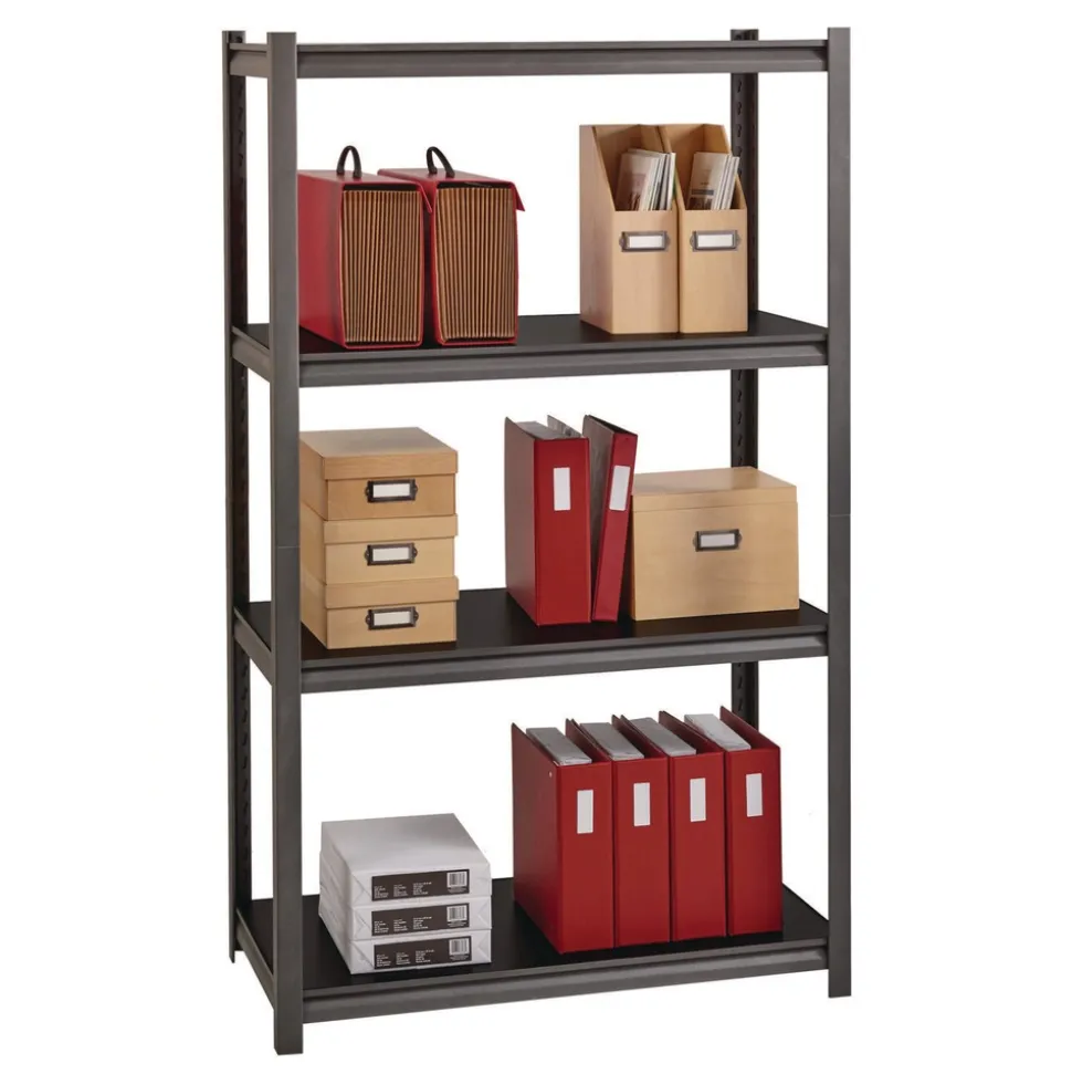 Alera 26112 36 in. x 18 in. x 60 in. 4-Shelf Steel Shelving Unit with Laminate Shelves - Black/Gun Metal Gray