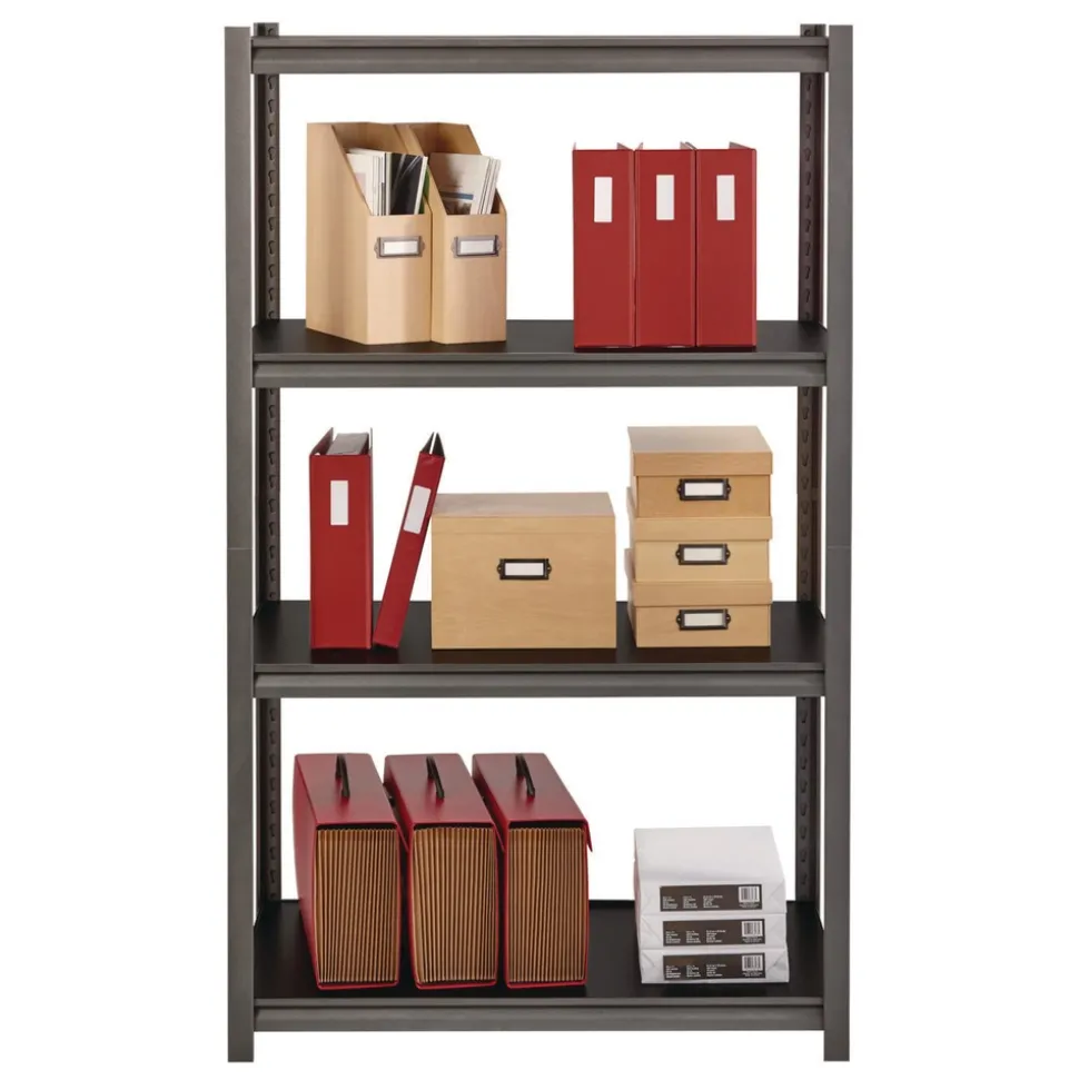 Alera 26112 36 in. x 18 in. x 60 in. 4-Shelf Steel Shelving Unit with Laminate Shelves - Black/Gun Metal Gray
