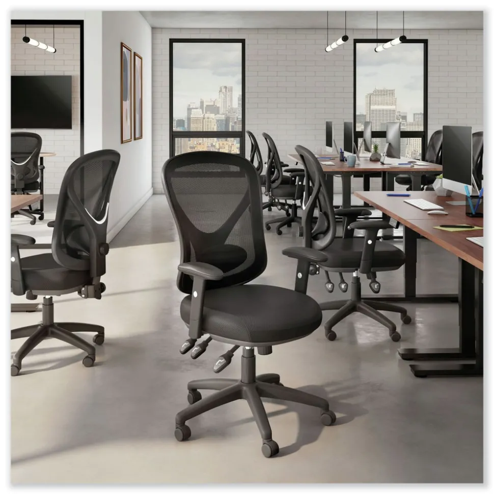 Alera 15 in. - 18.82 in. Seat Height Aeson Series Multifunction Task Chair Supports Up to 275 lbs. - Black