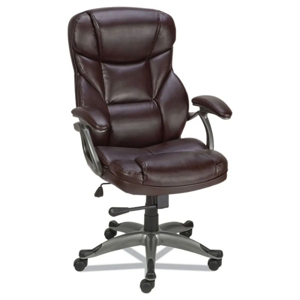 Alera 18.11 in. - 22.05 in. Seat Height Birns Series High-Back Task Chair Supports Up to 250 lbs. - Brown Seat/Back, Chrome Base