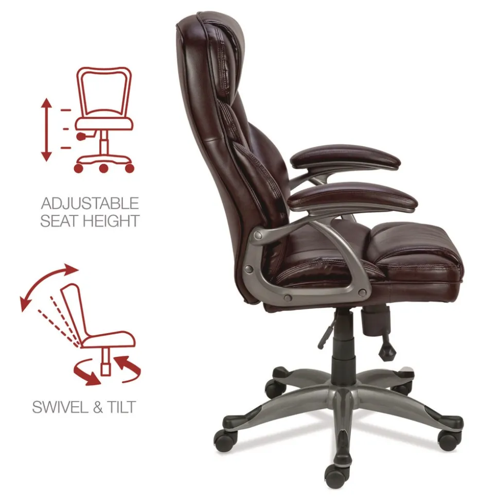 Alera 18.11 in. - 22.05 in. Seat Height Birns Series High-Back Task Chair Supports Up to 250 lbs. - Brown Seat/Back, Chrome Base