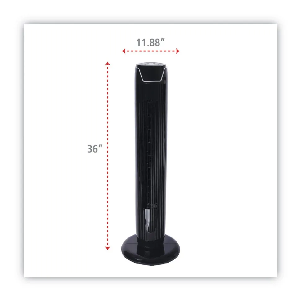 Alera 36 in. 3-Speed Oscillating Plastic Tower Fan with Remote Control - Black