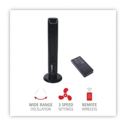 Alera 36 in. 3-Speed Oscillating Plastic Tower Fan with Remote Control - Black