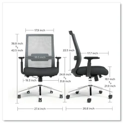 Alera 18.15 in. to 21.89 in. Seat Height Supports 275 lbs. Ashdale Ergonomic Fabric Swivel Task Chair - Black Seat/Back, Silver Base