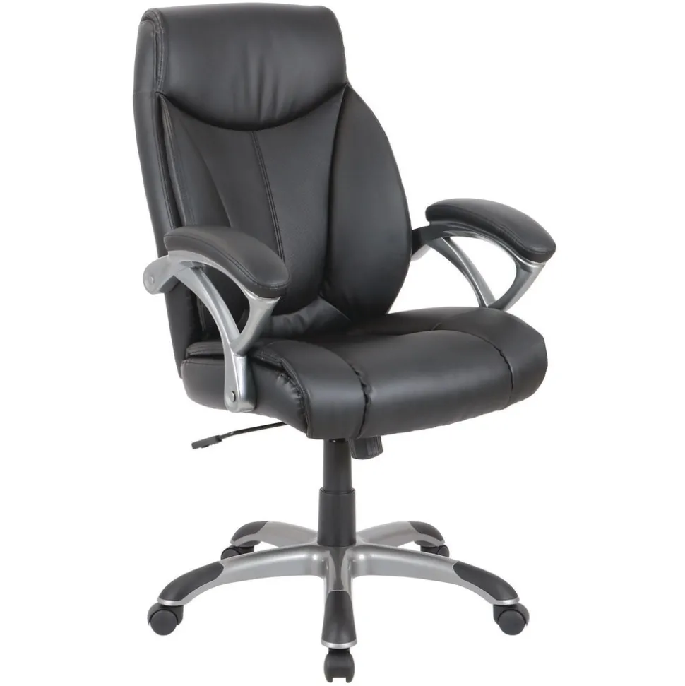 Alera 18.62 in. to 22.56 in. Seat Height Fulford Bonded Leather High-Back Managers Chair Supports 275 lbs. - Black Seat/Back, Silver Base