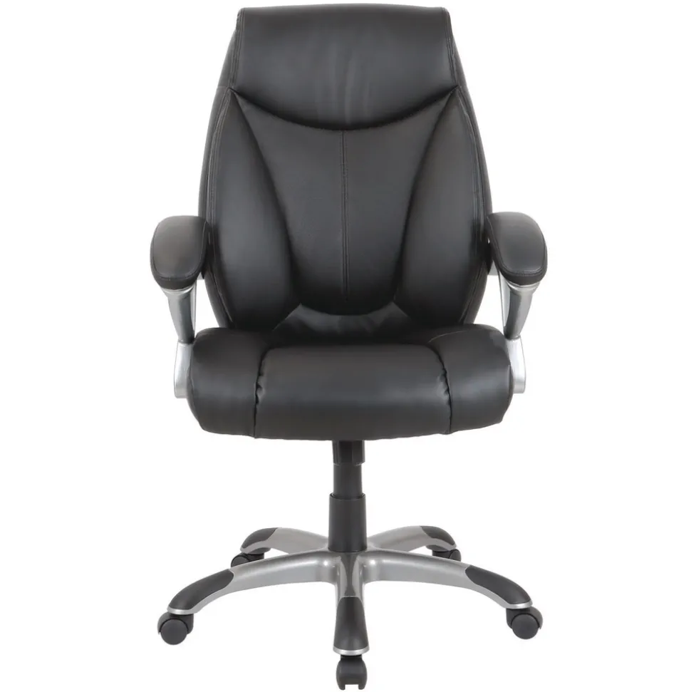 Alera 18.62 in. to 22.56 in. Seat Height Fulford Bonded Leather High-Back Managers Chair Supports 275 lbs. - Black Seat/Back, Silver Base