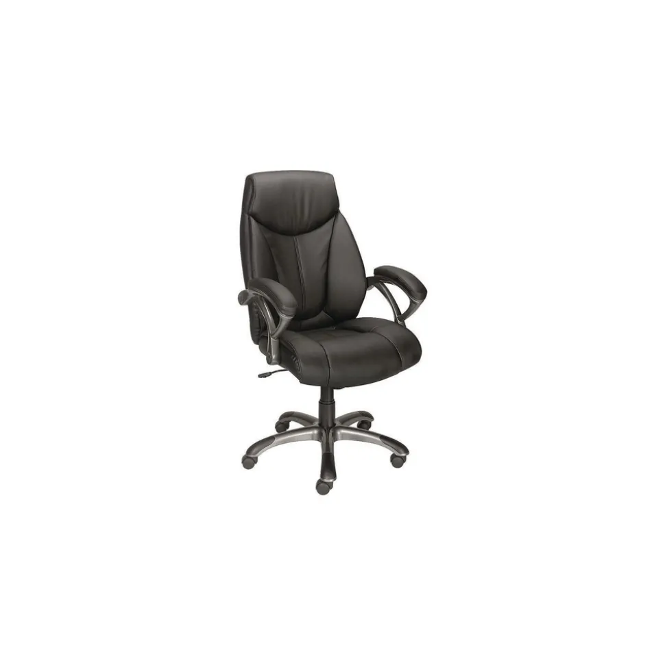 Alera 18.62 in. to 22.56 in. Seat Height Fulford Bonded Leather High-Back Managers Chair Supports 275 lbs. - Black Seat/Back, Silver Base