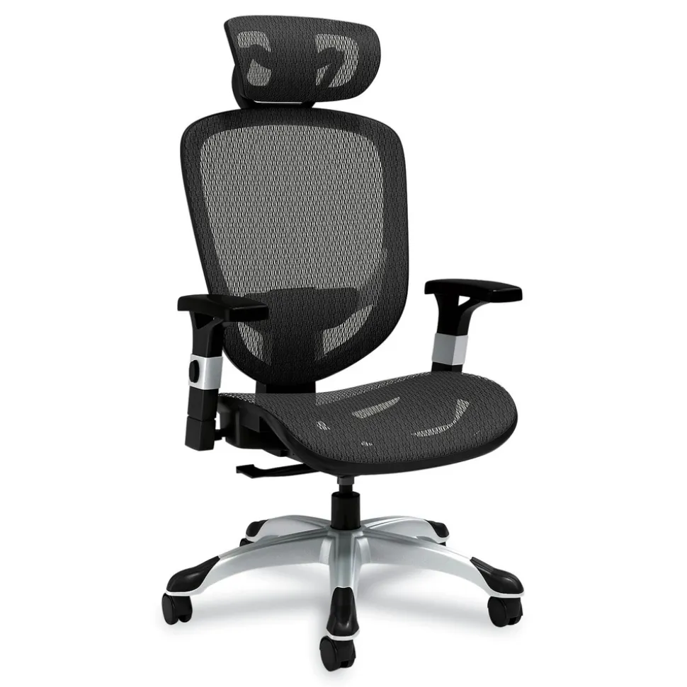Alera 17.24 in. to 20.98 in. Seat Height Support Up to 275 lbs. Minerva Ergonomic Mesh Swivel Task Chair - Black Seat/Back, Silver Base