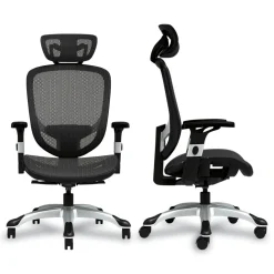 Alera 17.24 in. to 20.98 in. Seat Height Support Up to 275 lbs. Minerva Ergonomic Mesh Swivel Task Chair - Black Seat/Back, Silver Base
