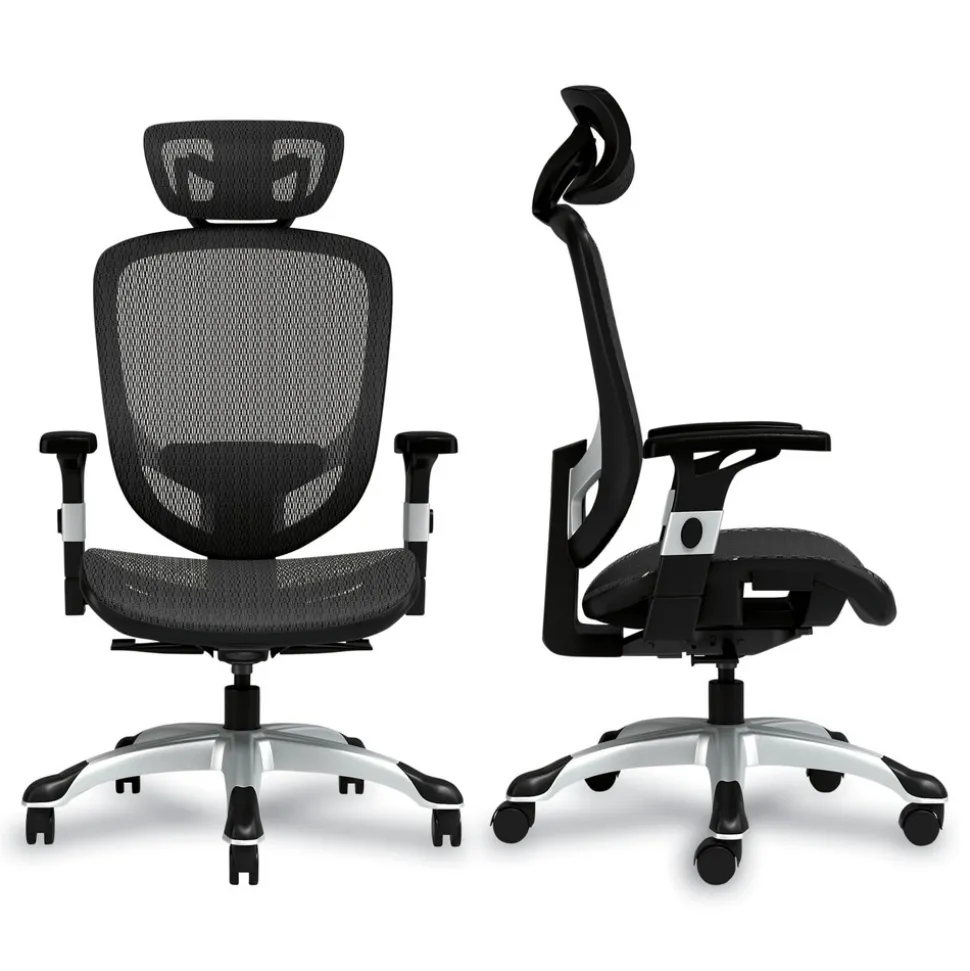 Alera 17.24 in. to 20.98 in. Seat Height Support Up to 275 lbs. Minerva Ergonomic Mesh Swivel Task Chair - Black Seat/Back, Silver Base