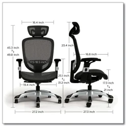Alera 17.24 in. to 20.98 in. Seat Height Support Up to 275 lbs. Minerva Ergonomic Mesh Swivel Task Chair - Black Seat/Back, Silver Base