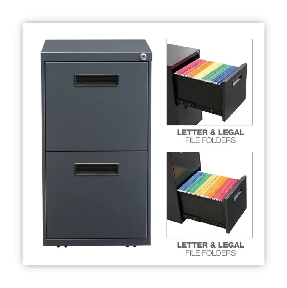 Alera 14.96 in. x 19.29 in. x 27.75 in. 2 Drawer Left/ Right File Pedestal Cabinet - Charcoal