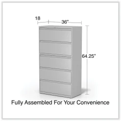 Alera 36 in. x 18.63 in. x 67.63 in. 5 Lateral File Drawer - Legal/Letter/A4/A5 Size - Light Gray