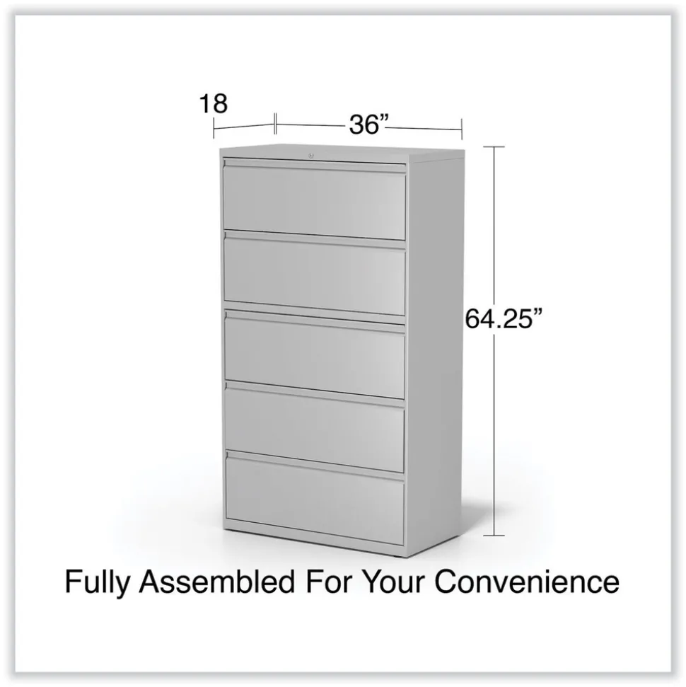 Alera 36 in. x 18.63 in. x 67.63 in. 5 Lateral File Drawer - Legal/Letter/A4/A5 Size - Light Gray
